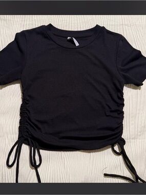 Zara Black Short Sleeve Ruched Tie Tee